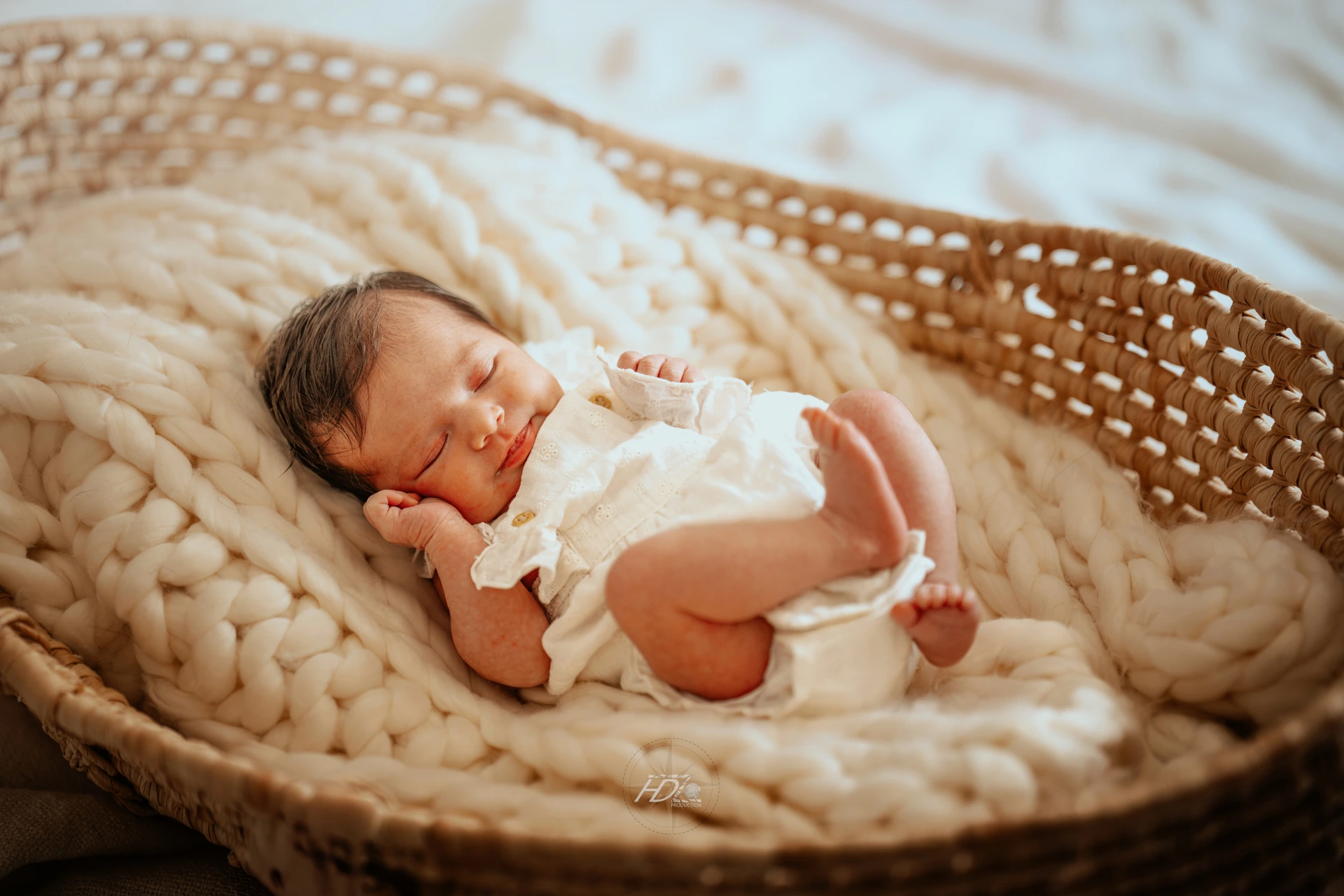 Portrait d'un bébé lors d'un shooting naissance à Bordeaux immortalisé par leur photographe naissance.